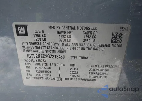 2016 GMC Sierra 1500 Slt из США, поврежденный, VIN 1GTV2NEC2GZ313430